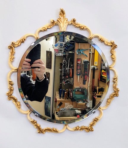 1950's Vintage English, Peerart Rococo Baroque Bevelled glass Mirror. 40.5 cm. - Picture 5 of 22