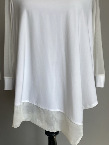 Joseph Ribkoff White Top Blouse with Sheer Mesh Sleeves Floaty Cruise UK 10 NEW - Picture 2 of 12