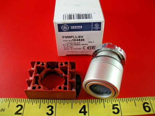 GE P9MPLLGV Pushbutton Switch Blue Glass Lens Operator Illuminated 184526 New - Picture 1 of 3