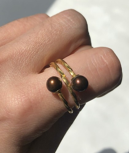 90s Yellow Gold Plated Spiral Twisted Wraparound Ring With Brown Pearls Size 8 - Picture 8 of 8