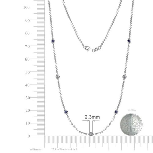 7 Stone Blue Sapphire and Diamond 1/3 ctw Station Necklace 14K Gold JP: 45549 - Picture 3 of 5