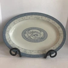 Vintage Cames Durable China Ironstone Oval Restaurant Platter 11.75" Blue White