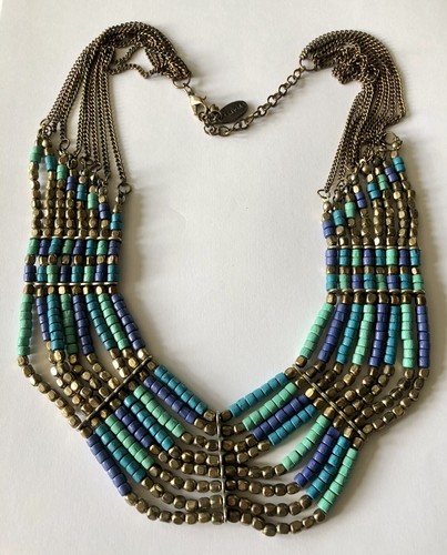Vintage India Tanjore beads Bib necklace signed 22” ~ Gorgeous!!