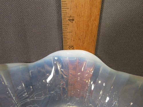 Vintage Opalescent Glass Bowl Pedestal Etched Flower Design Ruffled Edge 6.5"x3" - Picture 7 of 7