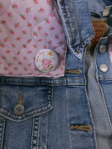 Levis Upcycled Trucker Jacket Care Bear 80s Quilted Patchwork Denim Size S/M - Picture 5 of 24