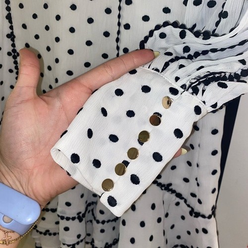Keepsake the labeled White and black polkadot deep love mini dress M long sleeve - Picture 6 of 8