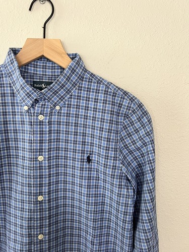 Ralph Lauren Shirt Boys Blue Plaid Check Long Sleeve Button Up 100% Cotton Sz 16 - Bild 2 von 7