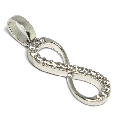 CIONDOLO IN ORO 18K 750 BIANCO, SIMBOLO INFINITO, CON ZIRCONIA CUBICA - Foto 2 di 7