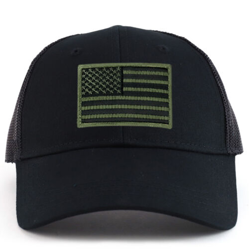 Black Olive American Flag Patch Youth Size Mesh Baseball Cap- FREE SHIPPING - Picture 4 of 22