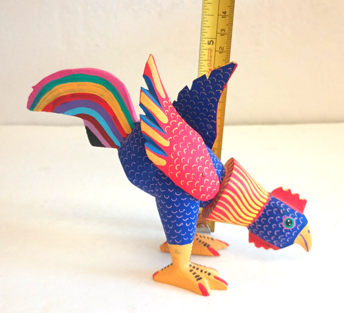Alebrije Oaxacan Mexiko Huhn geschnitzt Holz handbemalt Volkskunst signiert - Bild 2 von 8