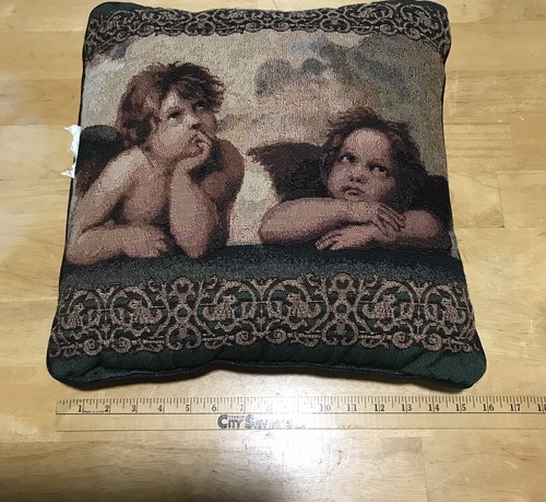Vintage 1990er Raphael geflügelte Cherubs Engel Wandteppich Überwurf Kissen - Bild 14 von 14