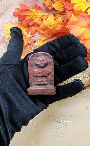 Red Jasper Halloween Set, Pumpkin Ghost, Tombstone, Red Obsidian Ghost Set - Picture 8 of 12