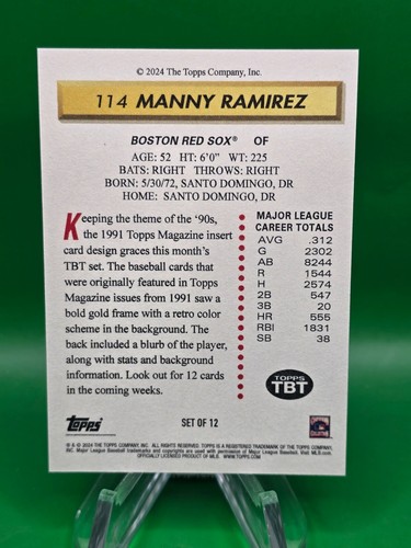 2024 Topps Throwback Thursday 114 Manny Ramirez - Picture 2 of 2