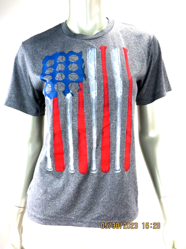 TEK GEAR SZ L 100% Polye Made Haiti Gray Baseball Athletic Tee Shirt Blouse Top - Picture 2 of 13