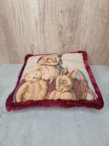 Almohada tapiz de vacaciones de Navidad de Papá Noel del Viejo Mundo con flecos 12" - Imagen 6 de 7