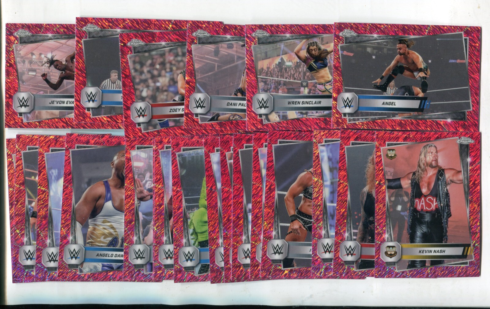 (22) 2025 Topps Chrome WWE PINK SHIMMER LOT Kevin Nash Asuka Tonga Loa Ava +++