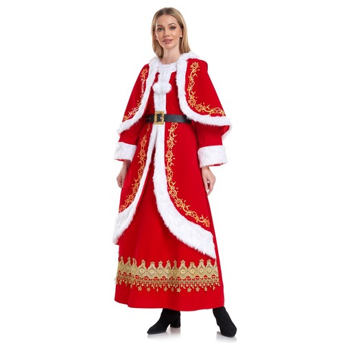 Mrs. Claus Christmas Costume Xmas Party Santa Cosplay Women Red Princess Dress - Bild 2 von 6
