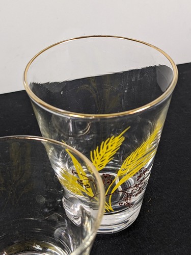 Vintage Mid Century Yellow Printed Wheat Glasses Set of 4 Low Ball Small Shot - Picture 5 of 8