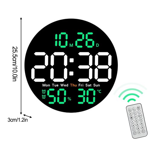 Stylish LED Wall Clock with Alarm Temperature and Humidity Display 10 Inch - Picture 20 of 59