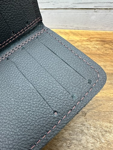 Handmade Cow Leather Card Holder Black Bi-fold Light Pocket Wallet Purse Gift - Picture 4 of 8