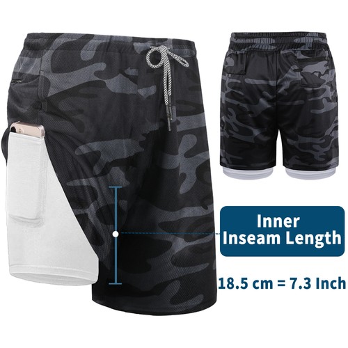 2 In 1 Men GYM Sport Shorts Running Fitness Jogging Workout Sports Short Pants - Picture 25 of 35