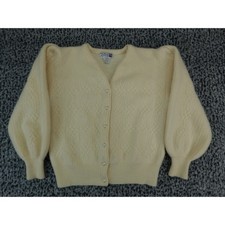 Adele Joyce Vintage Cream Lambswool Angora Pearl Button Cardigan Sweater Medium