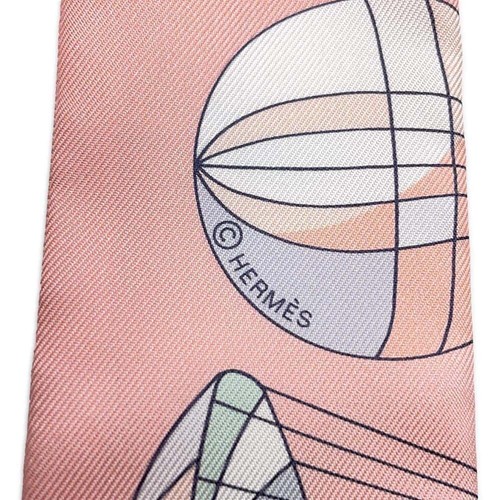 HERMES Twilly Scarf 100% Silk Les Folies Du Ciel Gray Red Multi w/Box R3028 - Picture 6 of 8