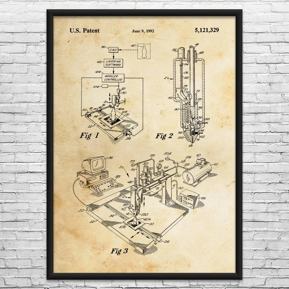 3D Printer Patent Wall Art: CAD Designer, Engineer Gift, Engineering Student