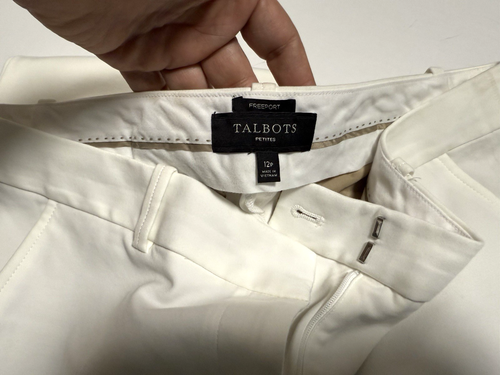 Talbots Chino Pants Women SZ 12P White Flat Front Pant Relaxed Straight Leg - Picture 13 of 14