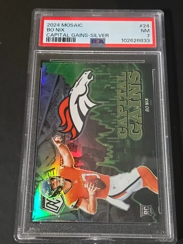 2024 Mosiac Bo Nix Rookie Silver Prizm Capital Gains Denver PSA 7