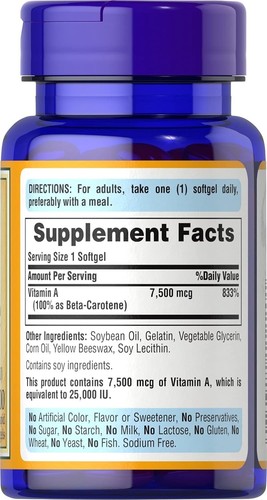 Puritan's Pride Beta Carotene Provitamin A 7,500mcg (25,000 IU), Vitamin Supplem - Picture 3 of 24