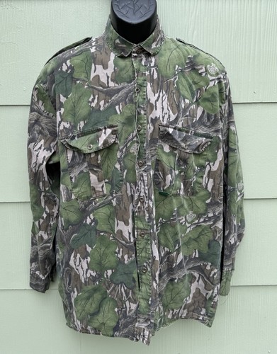 MOSSY OAK Full Foliage Men’s Camo Shirt Large USA 0007 Explorer Epaulettes