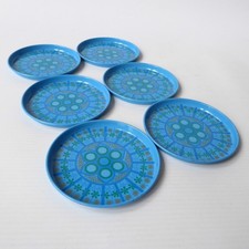 6 vintage Worcester Ware Pat Albeck cocktail mats/coasters. 1960s/1970s blue