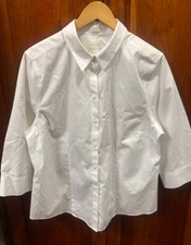 Chico's Size 3 (XL) No-Iron White 3/4 Sleeve Tailored Button-Front Shirt