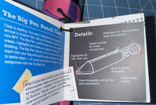 Staples Pink Purple The Big Pen Pencil Case W/  Sharpener & Highlighter - Picture 5 of 5