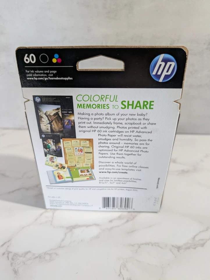 Genuine HP 60 Black & Tri-Color Ink Cartridges Combo Pack  *NEW, SEALED* - Image 2 of 3