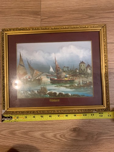 Pair Vintage Coastal Harbor Paintings Signed E. Balzak Mid Century Original Art - Picture 9 of 10