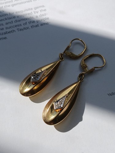 Ohrringe 18 Karat Gelbgold strukturiert Träne Diamant - Bild 2 von 9