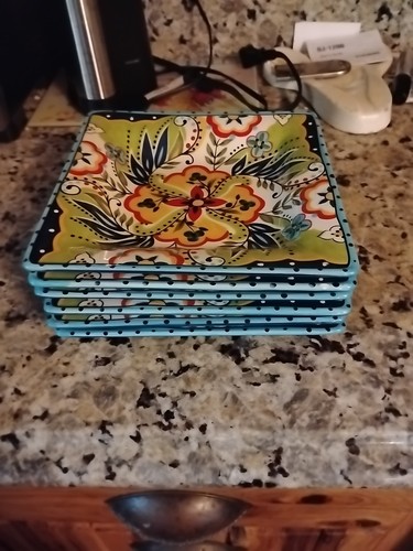 1 Espana Lifestyle Bocca 8" Lunch/ Salad Plates~Blue Multicolor~ - Bild 2 von 3