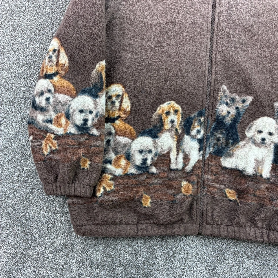 Chaqueta polar vintage para cachorro para mujer XL marrón cremallera cachorro perro acogedor amante de los animales Foto 2 de 4