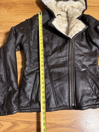 Chaqueta de bombardero vintage para mujer Wilson de cuero con capucha forrada de piel talla mediana - Imagen 5 de 7