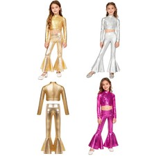 Girls Jazz Dance Dance Outfits Crop Top With Pants Ballroom 2PCS Costume Party