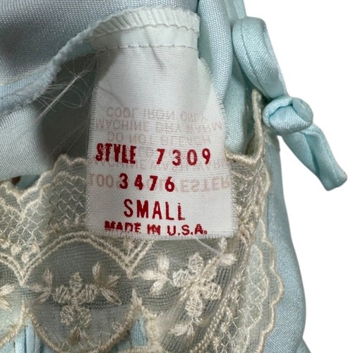 Vintage Brandwine Schlaf Strampler Teddy klein blau Satin Spitze hergestellt in den USA hoch geschnittenes Bein - Bild 7 von 8