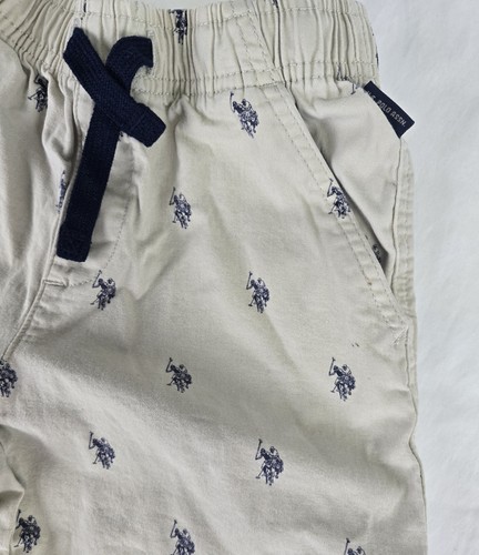 Lot of 2 Pairs U.S. Polo Boys Sz M (8) Shorts Blue Beige Logo Pull On School - Picture 2 of 14
