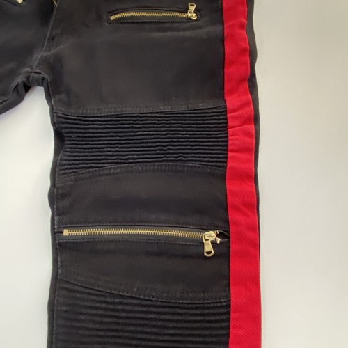 Pantalones de mezclilla Lion Dynasty para hombre 36 ajustados negros rojos rayas pierna recta moto - Imagen 12 de 21