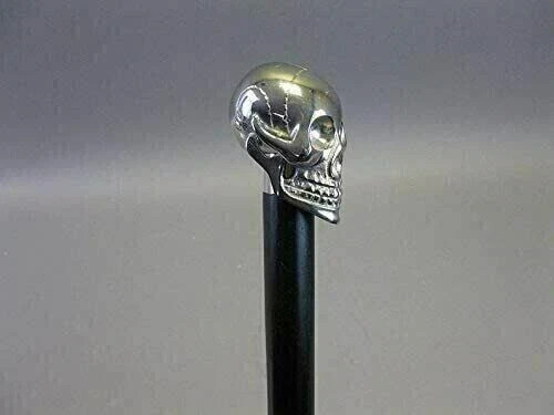 Antik Messing Totenkopf Kopf Griff Holz Gehstock Arbeitsstock Handarbeit Geschenke - Bild 1 von 6