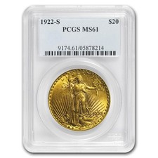 1922-S $20 St Gaudens Gold Double Eagle MS-61 PCGS
