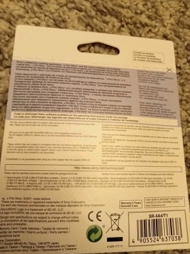 SONY brand new, sealed, micro sdhc 4gb card plus adapter - Picture 3 of 3