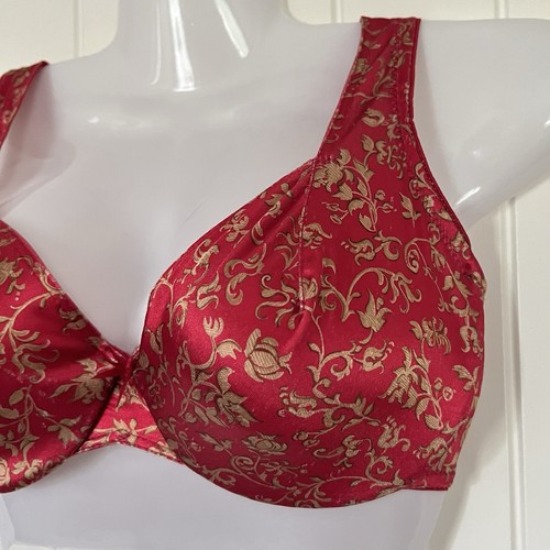 Vintage Maidenform Satin Seduction BH 34C Bügel rot gold Brokat ungefüttert - Bild 2 von 17