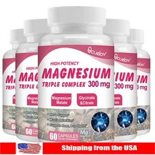 Magnesium Complex Supplement 300 mg - 3 in 1 High Absorption Chelated Magnesium